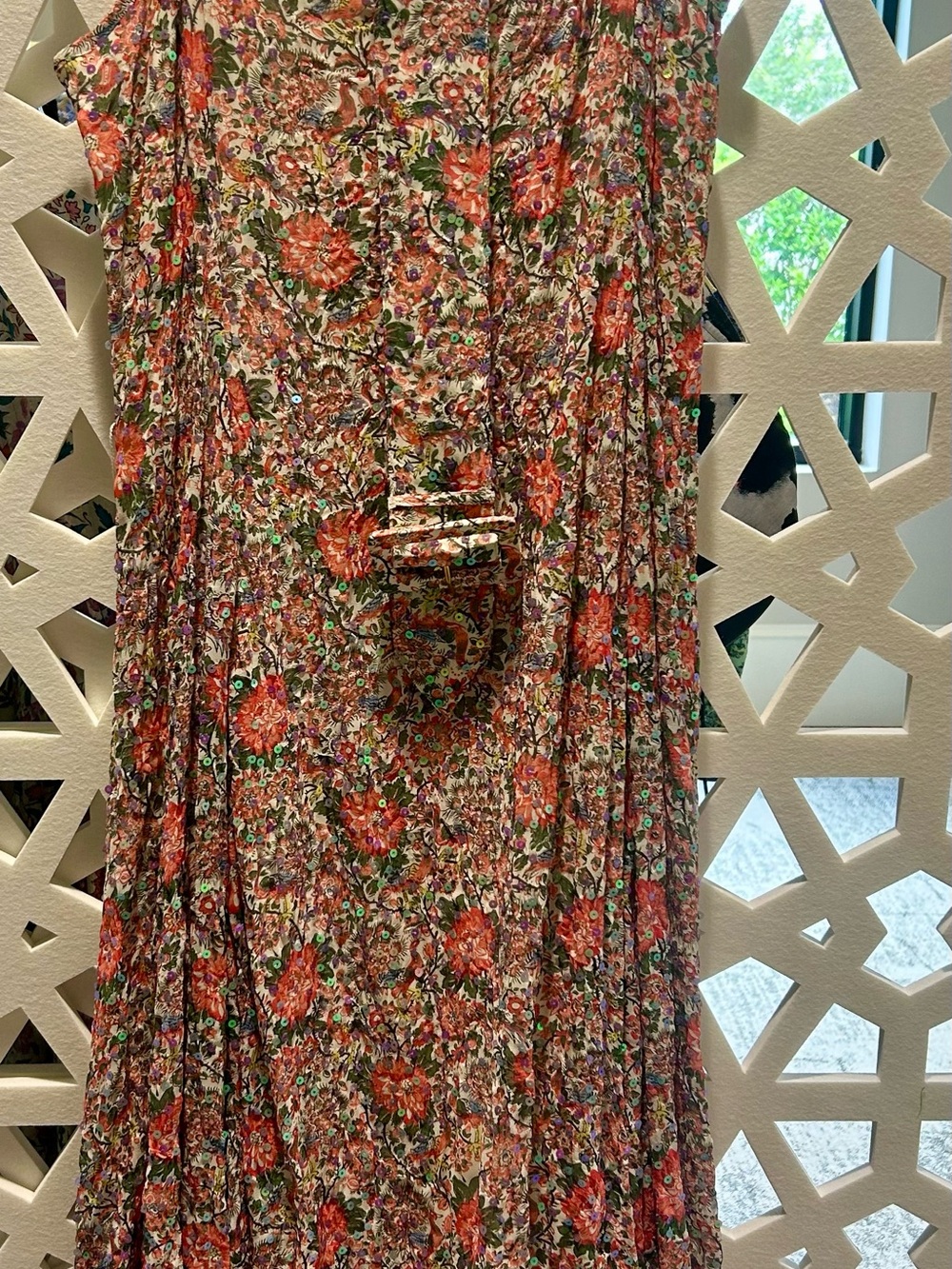 NEW WITH TAGS byTiMo Floral Sequin Sleeveless Dress - Coral & Green